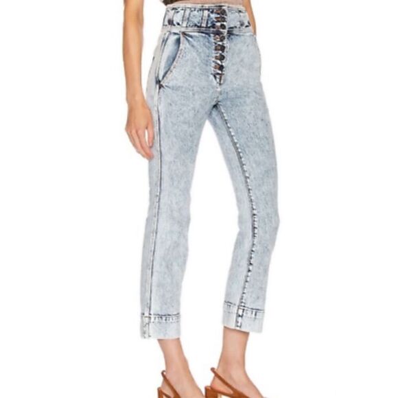 Ulla Johnson Ellis Acid Wash Wide Jeans Light Wash Size 6 Cropped - Picture 2 of 15